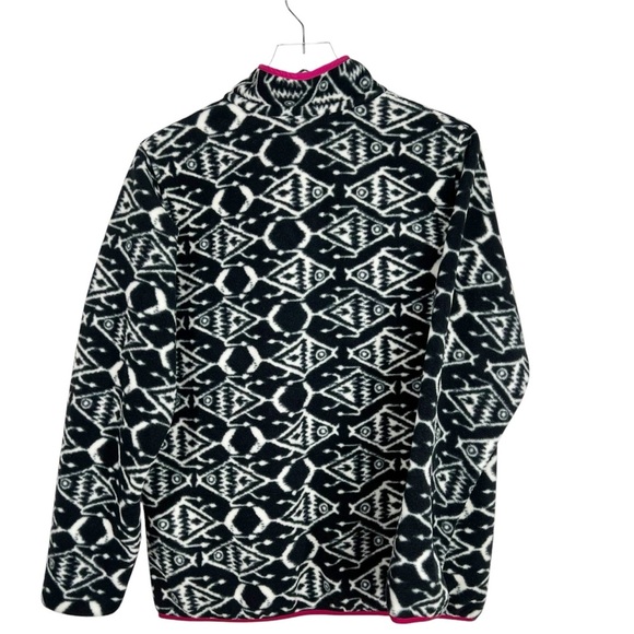 PATAGONIA Synchilla Black and White Fish print Hot Pink Trim Size Medium - Picture 5 of 10